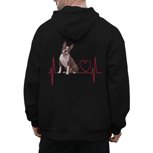 Heartbeat Boston Terrier Dog Men's Hoodie Back Print - Bostonterriersmerch.com UK