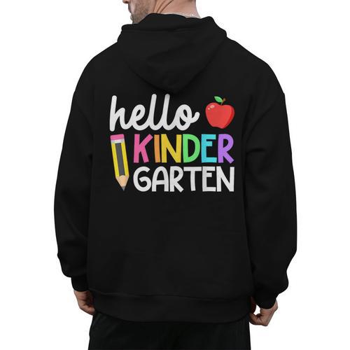 Hello Kindergarten Team Kinder Back To School Teacher Kids Men's Hoodie Back Print - teacherstshirts.com