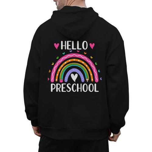 Hello Preschool Teacher Student Girls Rainbow Back To School Men's Hoodie Back Print - teacherstshirts.com CA