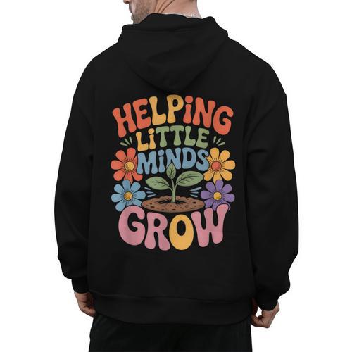 Helping Little Minds Grow Teacher First Day Back To School Men's Hoodie Back Print - teacherstshirts.com AU