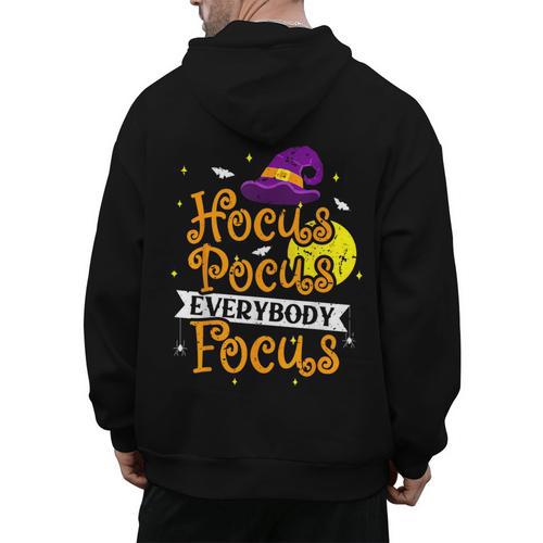 Hocus Pocus Everybody Focus Halloween Teacher Men Women Kids Men's Hoodie Back Print - teacherstshirts.com CA