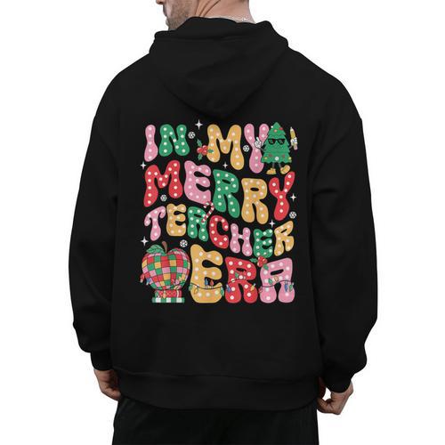 In My Holly Xmas Jolly Teacher Era Teacher Vibes Christmas Men's Hoodie Back Print - teacherstshirts.com UK