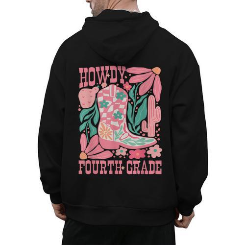 Howdy Fourth Grade Western 4th Grade Teacher Cowboy Cowgirl Men's Hoodie Back Print - teacherstshirts.com UK