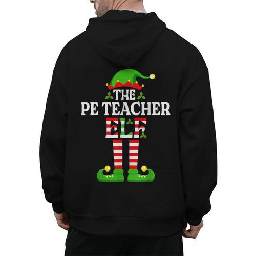 I'm The PE Teacher Elf Christmas Family Matching Men's Hoodie Back Print - teacherstshirts.com DE