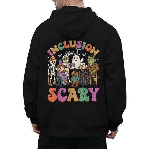 Inclusion Isn't Scary Ghost Mummy Halloween SLP Sped Teacher Men's Hoodie Back Print - teacherstshirts.com DE