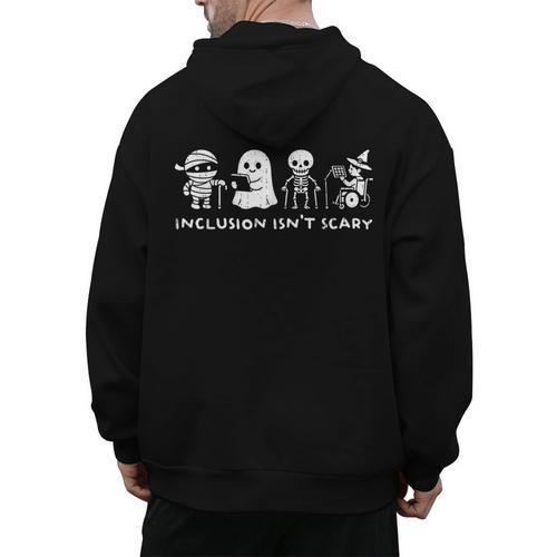 Inclusion Isn't Scary SLP Halloween Ghost Mummy Sped Teacher Men's Hoodie Back Print - teacherstshirts.com AU