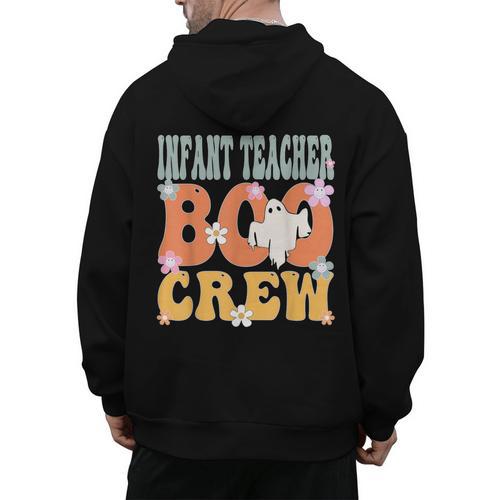Infant Teacher Boo Crew Ghost Groovy Halloween For Women Men's Hoodie Back Print - teacherstshirts.com