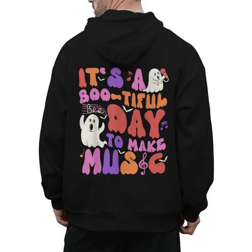 It's a Bootiful Day To Make Music Halloween Music Teacher Men's Hoodie Back Print - teacherstshirts.com