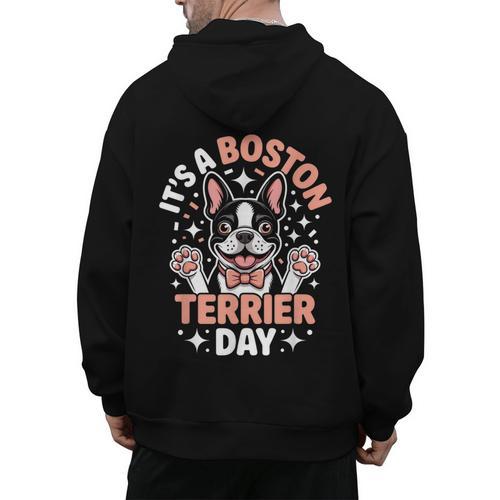 It’s A Boston Terrier Day Pet Cute Dog Lover Cartoon Men's Hoodie Back Print - Bostonterriersmerch.com