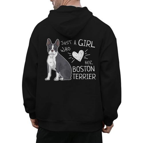 Just A Girl Who Loves Her Boston Terrier Puppy Love Men's Hoodie Back Print - Bostonterriersmerch.com