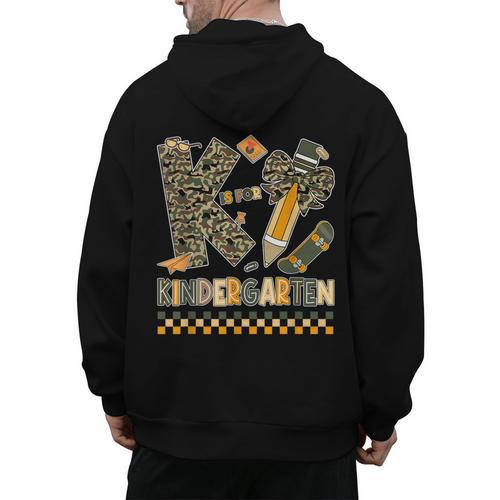 K Is For Kindergarten Teacher Coquette Bow Camo Men's Hoodie Back Print - teacherstshirts.com