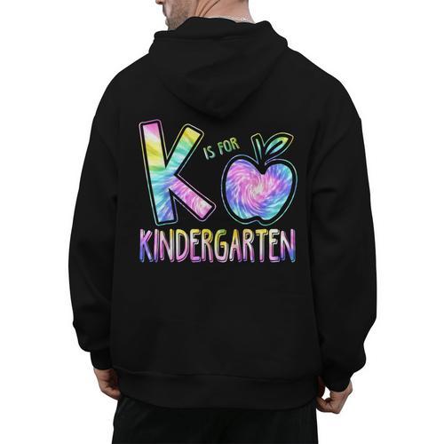 K Is For Kindergarten Teacher Tie Dye Back To School Kinder Men's Hoodie Back Print - teacherstshirts.com CA