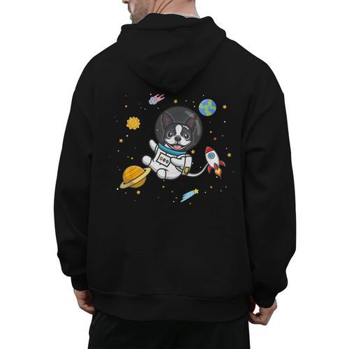 Kawaii Kids & Boys Astronaut Space Boston Terrier Dog Lover Men's Hoodie Back Print - Bostonterriersmerch.com