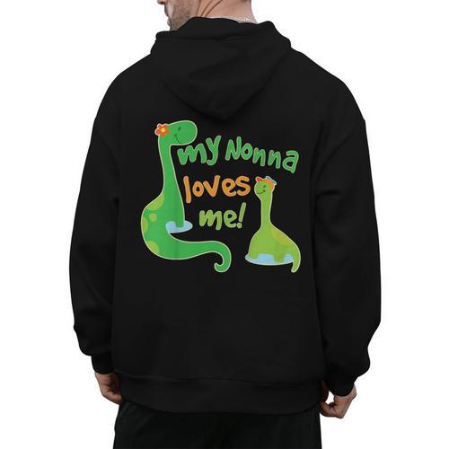 Kids My Nonna Loves Me Dinosaur Grandson Men's Hoodie Back Print - Bostonterriersmerch.com