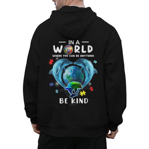 Be Kind Dolphin Autism Awareness Back To School Teacher Men Women Kids Men's Hoodie Back Print - teacherstshirts.com