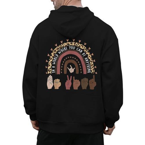 Be Kind Hand-Talking Teacher Artist ASL Men's Hoodie Back Print - teacherstshirts.com DE