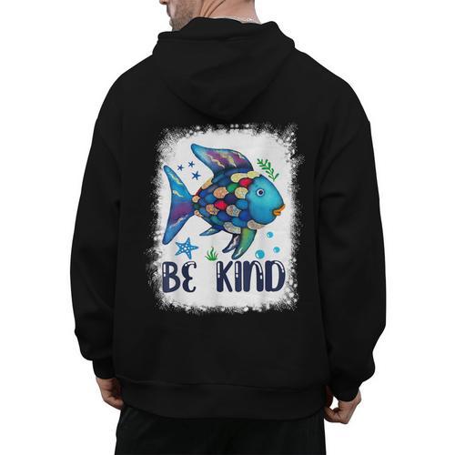 Be Kind Rainbow Fish Teacher Life Back To School Teaching Men Women Men's Hoodie Back Print - teacherstshirts.com