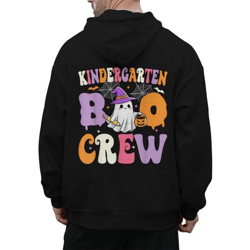 Kindergarten Boo Crew Spooky Kindergarten Halloween Teacher Men's Hoodie Back Print - teacherstshirts.com AU