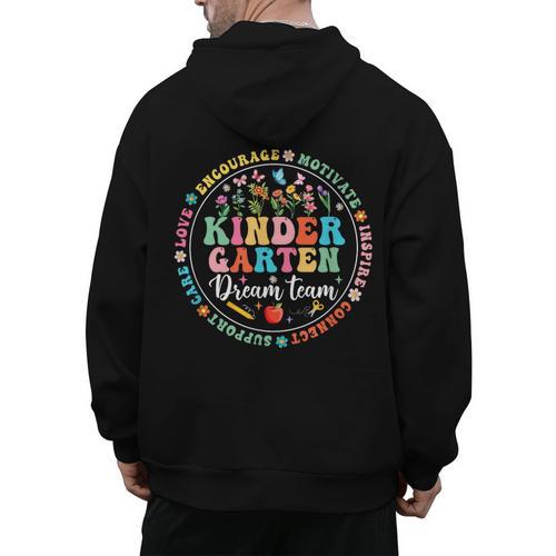 Kindergarten Dream Team Back To School Teacher Flower For Men Women Girls Kids Men's Hoodie Back Print - teacherstshirts.com DE