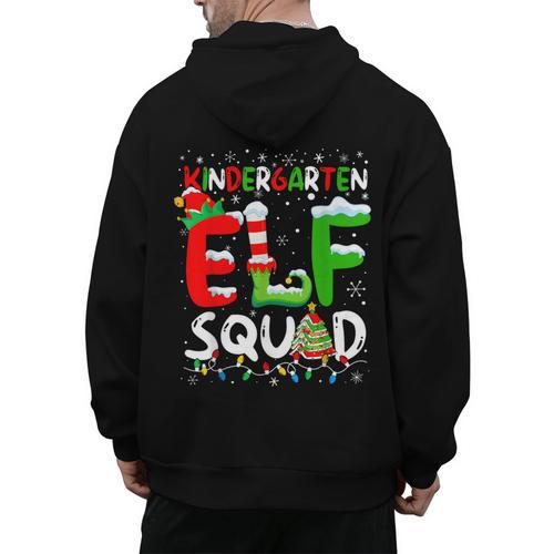 Kindergarten ELF Squad Christmas ELF Student Teacher Men Women Kids Men's Hoodie Back Print - teacherstshirts.com AU