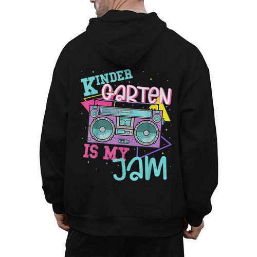 Kindergarten Is My Jam Cute Teacher Shirt 80's 90's Styl Men's Hoodie Back Print - teacherstshirts.com