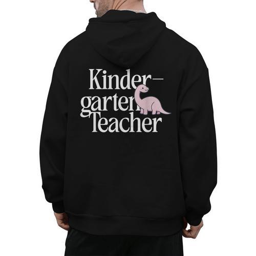 Kindergarten Teacher Dinosaur Back To School Men's Hoodie Back Print - teacherstshirts.com