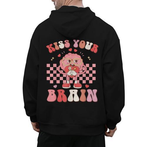 Kiss Your Brain Valentines Test Day Teacher Squad Kids Men's Hoodie Back Print - teacherstshirts.com AU