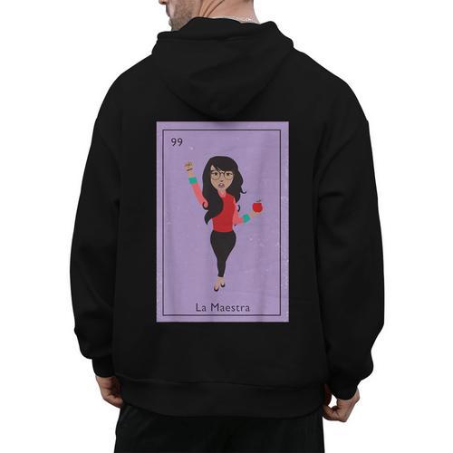 La Maestra Mexican Bingo Card Teacher Lottery Card Men's Hoodie Back Print - teacherstshirts.com UK