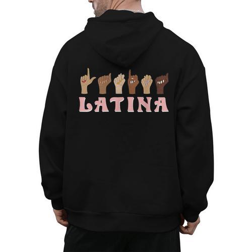 Latina ASL American Sign Language Latina Power ASL Teacher Men's Hoodie Back Print - teacherstshirts.com UK