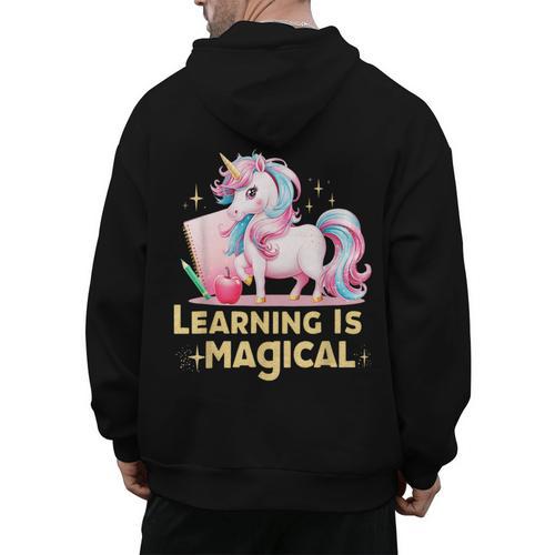 LEARNING IS MAGICAL TEACHER UNICORN BACK TO SCHOOL UNICORN Men's Hoodie Back Print - teacherstshirts.com UK