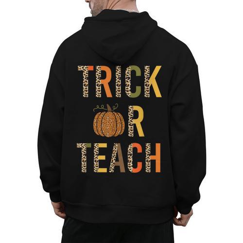 Leopard Trick Or Teach Halloween Teacher Costume Women Men's Hoodie Back Print - teacherstshirts.com CA
