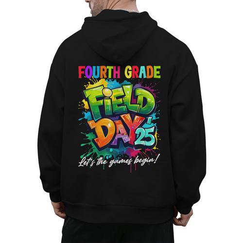 Let The Games Begin Fourth Grade Field Day 2025 Teacher Kid Men's Hoodie Back Print - teacherstshirts.com DE