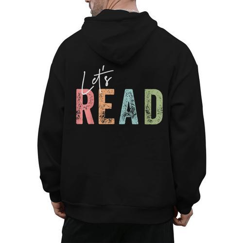 Let's Read Book Nerd Reading Book Lover Librarian Teacher Men's Hoodie Back Print - teacherstshirts.com CA