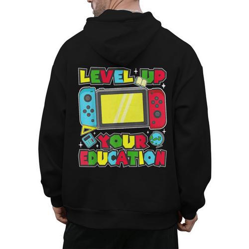 Level Up Your Education Gaming Inspired Teacher Gamers Men's Hoodie Back Print - teacherstshirts.com