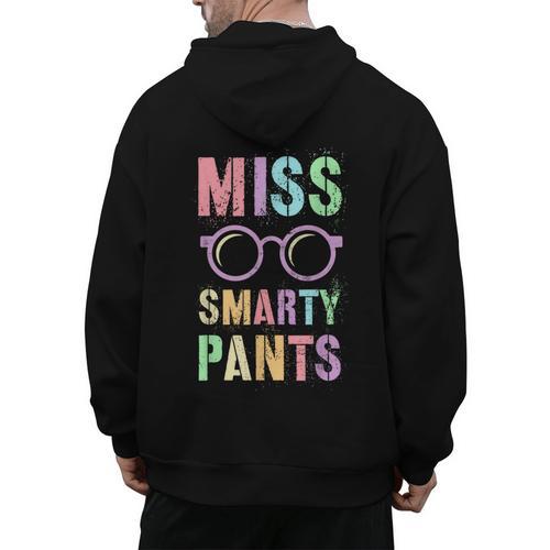 Little MISS SMARTY PANTS School Grad Teacher Last Day Men's Hoodie Back Print - teacherstshirts.com DE