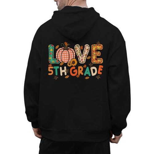 Love 5th Grade Thanksgiving Colorful Fall Leaves Teacher Men's Hoodie Back Print - teacherstshirts.com CA