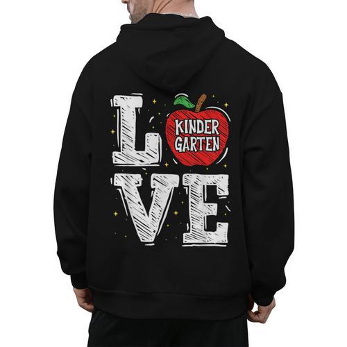 LOVE Kindergarten Teacher Student School Apple Men's Hoodie Back Print - teacherstshirts.com AU