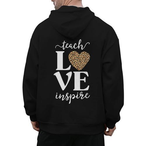 Love Leopard Print Teacher Cheetah School Inspire Teach Men's Hoodie Back Print - teacherstshirts.com AU
