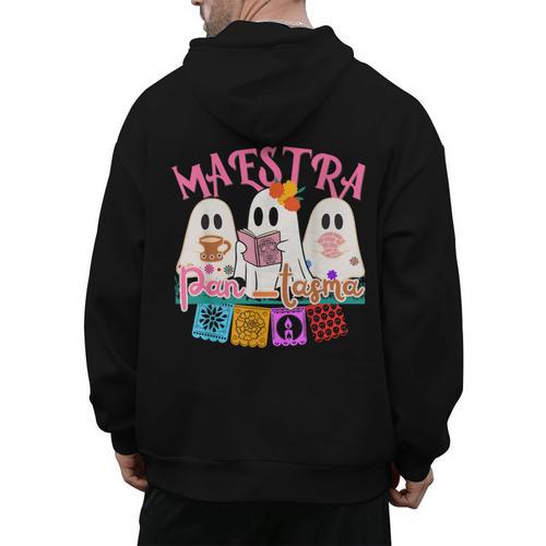 Maestra Pantasmas Conchas Teacher Mexican Halloween Men's Hoodie Back Print - teacherstshirts.com UK