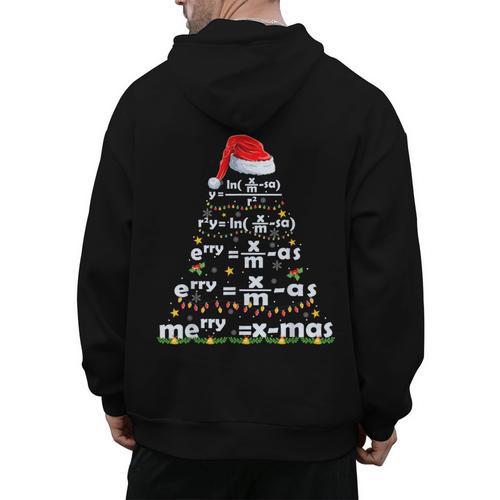 Math Equation Merry X-Mas Math Teacher Christmas Humor Men Women Kids Men's Hoodie Back Print - teacherstshirts.com AU