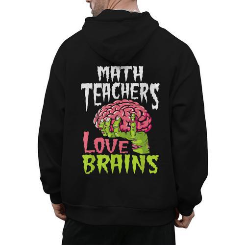 Math Teachers Love Brains Zombie Teacher School Halloween Men's Hoodie Back Print - teacherstshirts.com CA