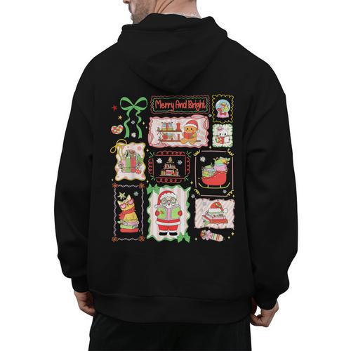 Merry And Bright Christmas Gingerbread Santa Book Teacher Men's Hoodie Back Print - teacherstshirts.com AU