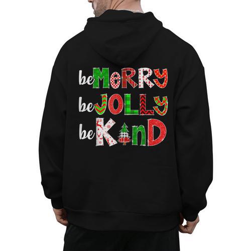 Be Merry Be Jolly Be Kind Merry Christmas Teacher Xmas Pjs Men's Hoodie Back Print - teacherstshirts.com AU