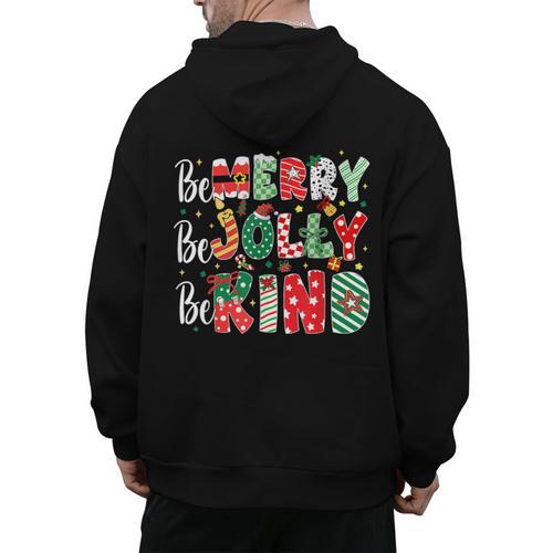 Be Merry Be Jolly Be Kind Merry Christmas Teacher Xmas PJs Men's Hoodie Back Print - teacherstshirts.com AU