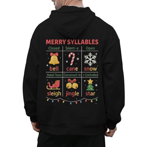 Merry Syllables Teacher Christmas Educational Kids Men's Hoodie Back Print - teacherstshirts.com DE