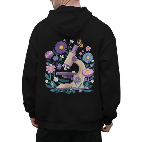 Microscope Flower Butterfly Biology Science Teacher Student Men's Hoodie Back Print - teacherstshirts.com