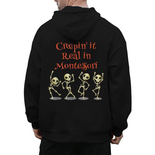 Montessori Creepin' It Real HALLOWEEN School Teacher Shirt Men's Hoodie Back Print - teacherstshirts.com AU