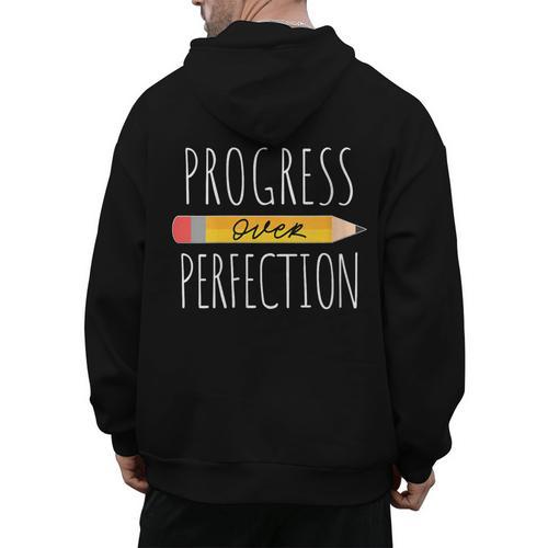 Motivational Progress Over Perfection Back To School Teacher Men's Hoodie Back Print - teacherstshirts.com DE