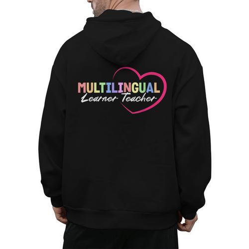 Multilingual Learner Teacher Heart Men's Hoodie Back Print - teacherstshirts.com AU