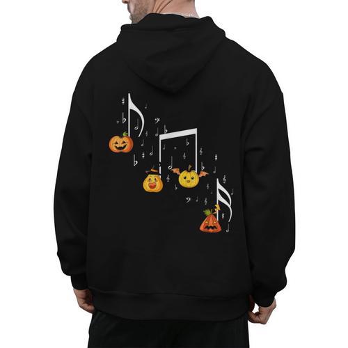 Music Note Pumpkin Fall Music Teacher Halloween Costume Men's Hoodie Back Print - teacherstshirts.com UK